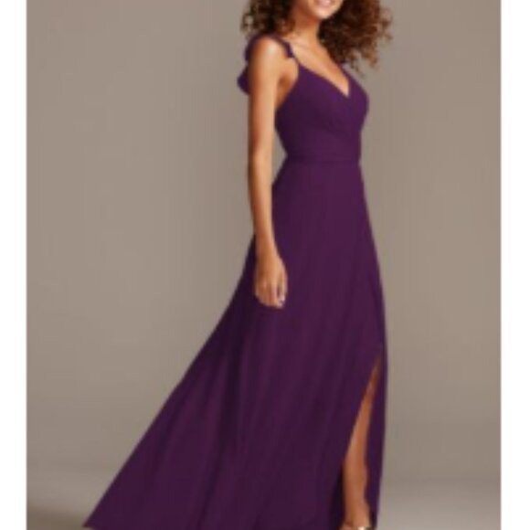 David's Bridal Ruffle Spaghetti Strap Chiffon Dress Plum Size 22 - Picture 1 of 7